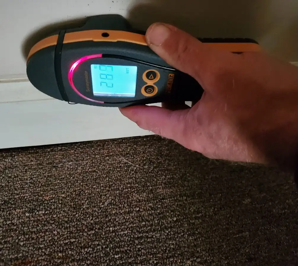 Moisture detection at baseboard during Storm Damage Restoration in Lake Goodwin